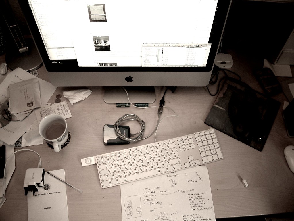 Laptop and workspace used to review a website before launch