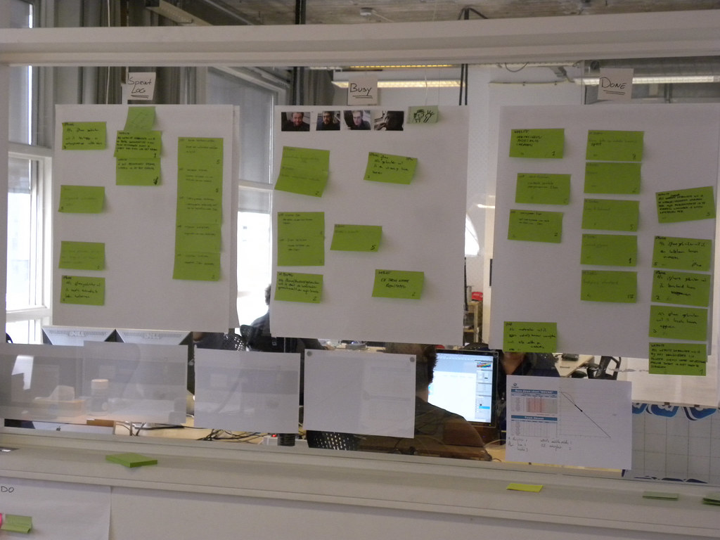 Project planning board used to organize a phased website launch
