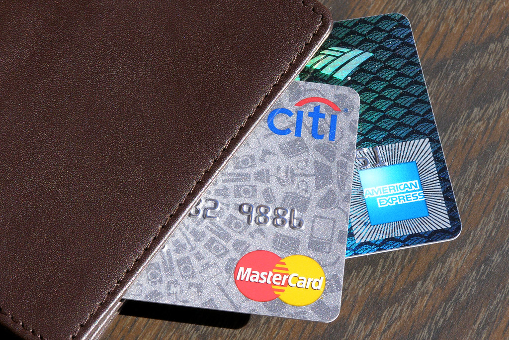 Credit cards held in a wallet